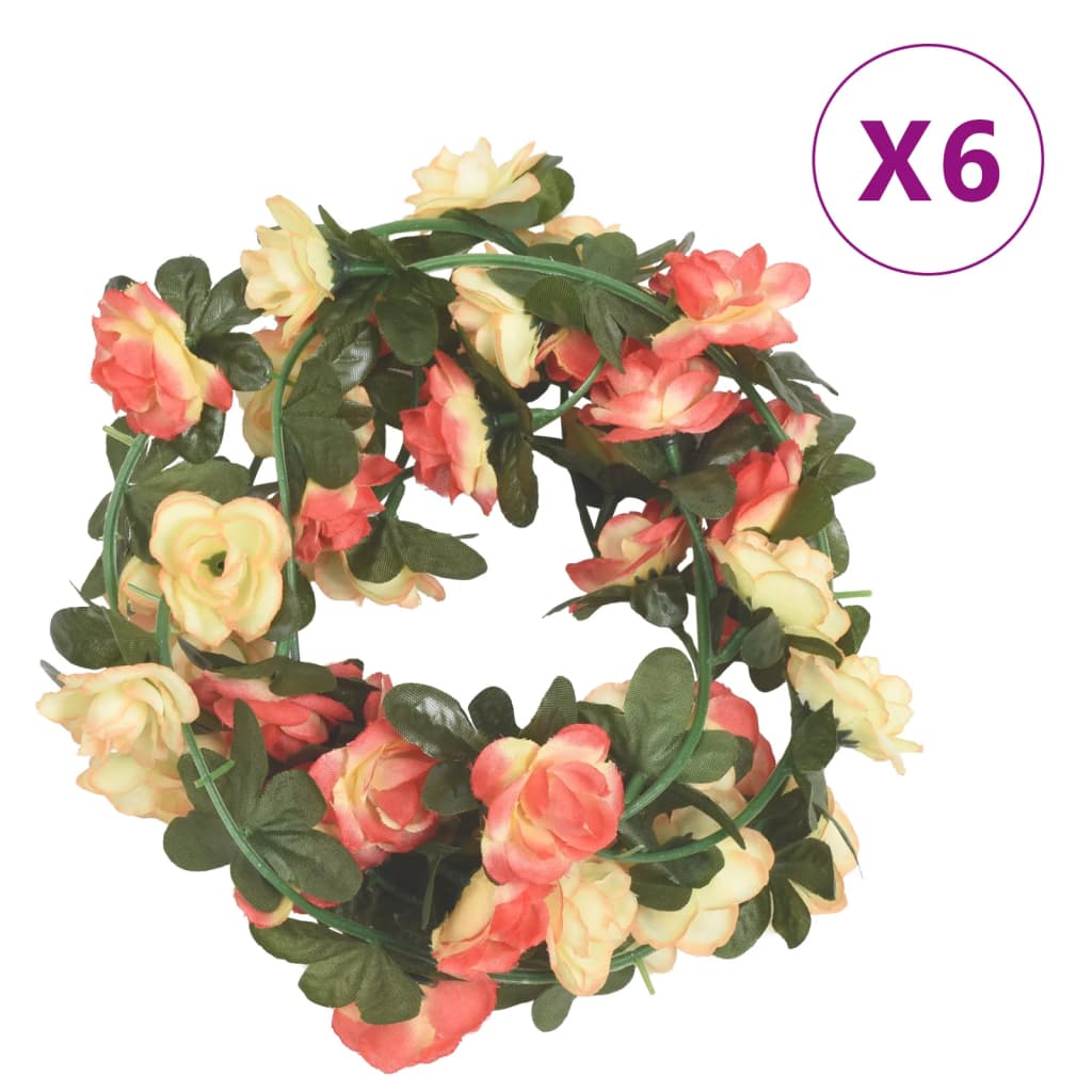 VidaXL Weihnachtsgirlanden mit Blumen 6 Stück 240 cm rosa und champagnerfarben
