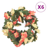 VidaXL Weihnachtsgirlanden mit Blumen 6 Stück 240 cm rosa und champagnerfarben
