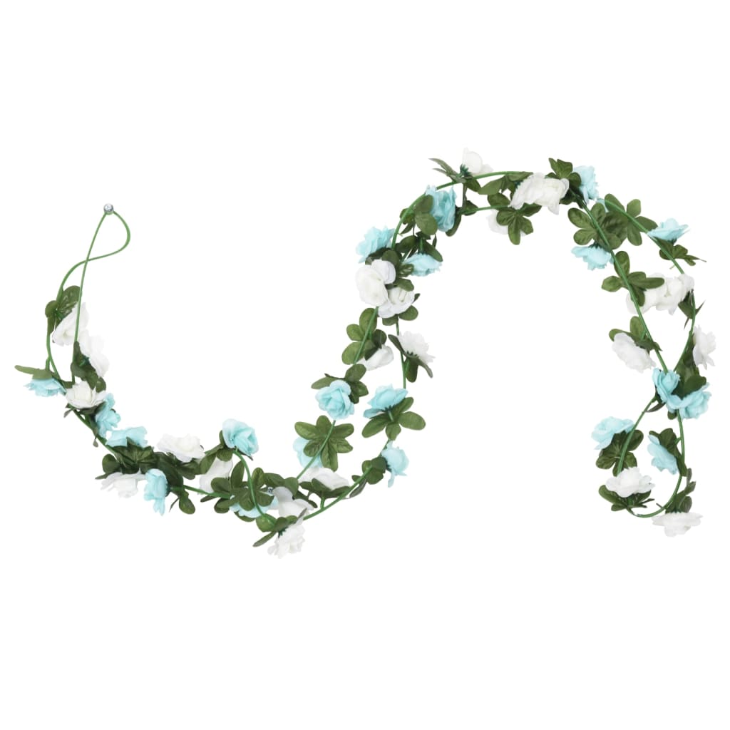 VidaXL Weihnachtsgirlanden mit Blumen 6 Stück 240 cm Blau und Weiß