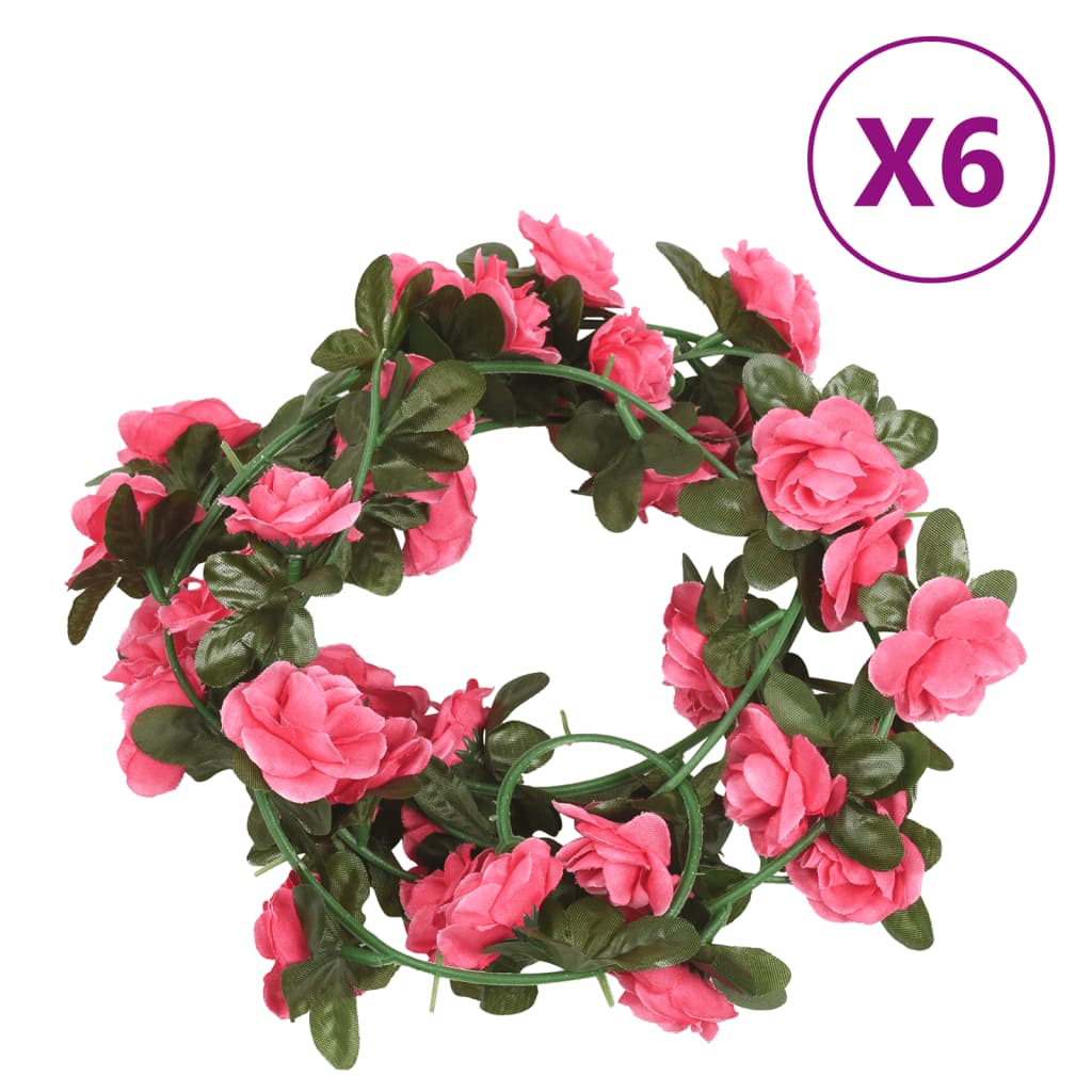 VidaXL Weihnachtsgirlanden mit Blumen 6 Stück 240 cm rot rosa