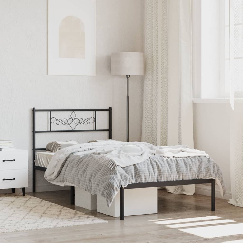 Vidaxl bedframe met hoofdbord metaal zwart 90x190 cm