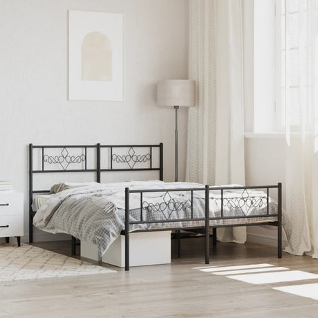 Vidaxl bedframe met hoofd- en voeteneinde metaal zwart 140x190 cm