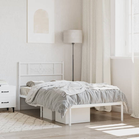 Vidaxl bedframe met hoofdbord metaal wit 107x203 cm
