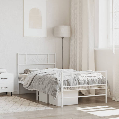Vidaxl bedframe met hoofd- en voeteneinde metaal wit 75x190 cm