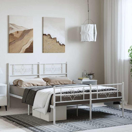 Vidaxl bedframe met hoofd- en voeteneinde metaal wit 150x200 cm