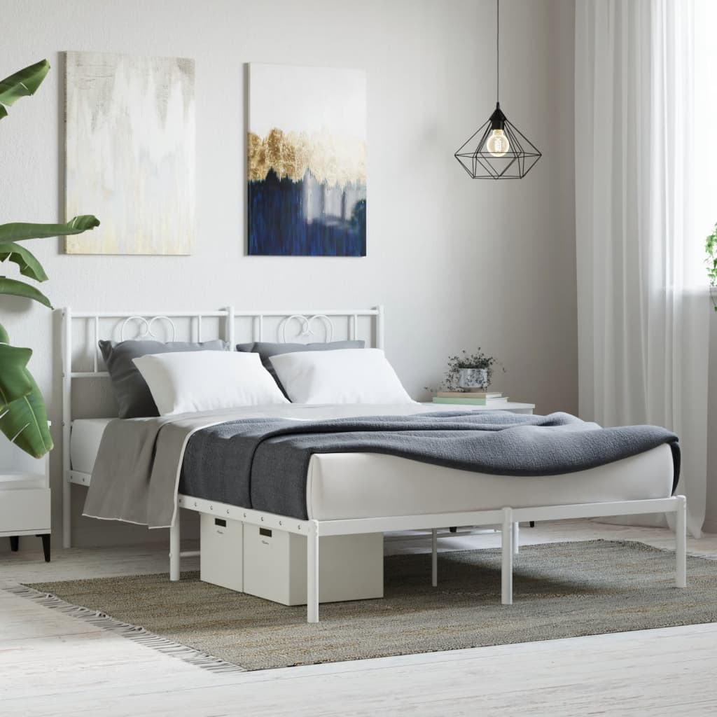 Vidaxl bedframe met hoofdbord metaal wit 160x200 cm