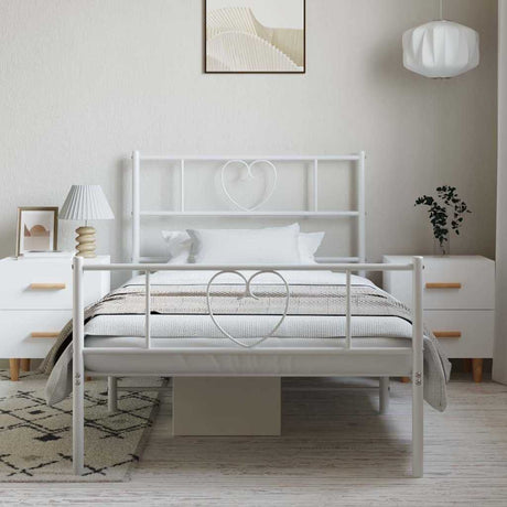 Vidaxl bedframe met hoofd- en voeteneinde metaal wit 100x190 cm