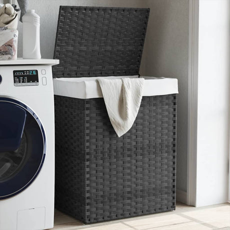 Vidaxl -Waschkorb mit Deckel 46x33x60 cm Poly Rattan Grey