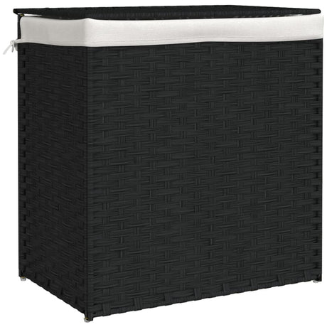 Vidaxl Waschkorb mit 2 Fächern 53x35x57 cm Poly Rattan Schwarz