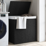 Vidaxl Waschkorb mit 2 Fächern 53x35x57 cm Poly Rattan Schwarz