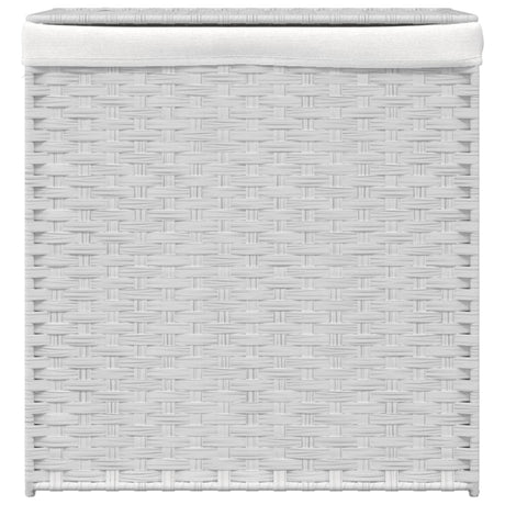 Vidaxl Waschkorb mit 2 Fächern 53x35x57 cm Poly Rattan Weiß