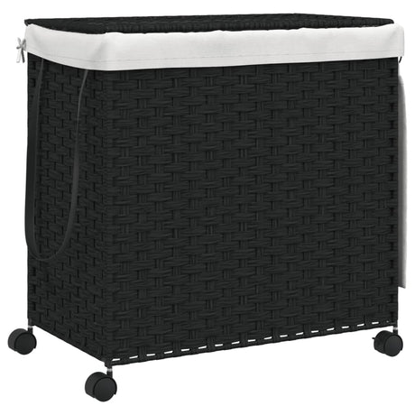 Vidaxl Waschkorb auf Rädern 60x35x60,5 cm Rattan Schwarz