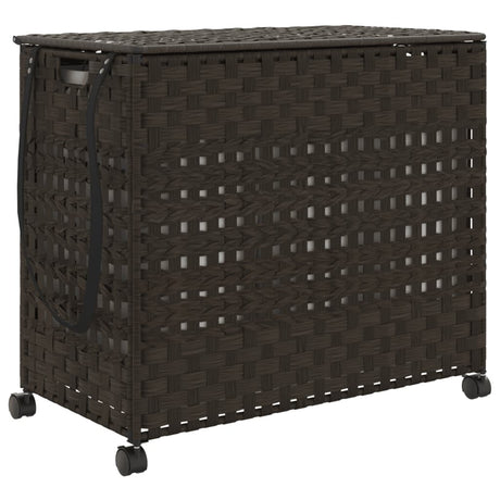 Vidaxl Waschkorb auf Rädern 66x35x60 cm Rattan dunkelbraun
