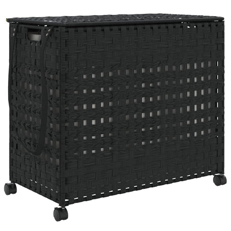 Vidaxl Waschkorb auf Rädern 66x35x60 cm Rattan Schwarz