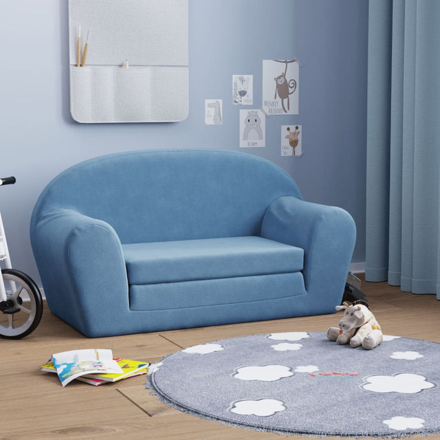 Vidaxl kinderslaapbank 2-zits zacht pluche blauw