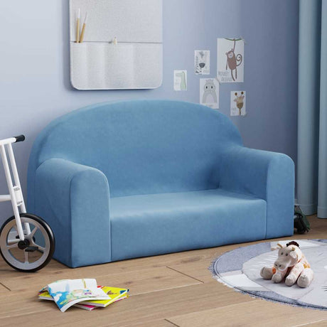 Vidaxl kinderbank 2-zits zacht pluche blauw