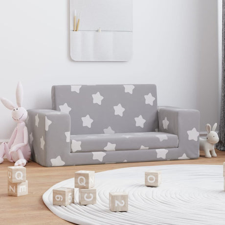 Vidaxl kinderslaapbank 2-zits met sterren zacht pluche lichtgrijs
