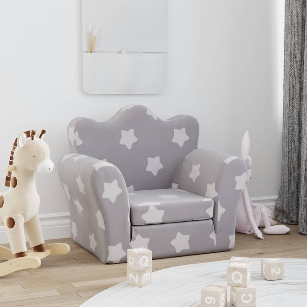 Vidaxl kinderslaapbank met sterren zacht pluche lichtgrijs