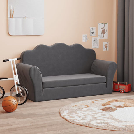 Vidaxl kinderslaapbank 2-zits zacht pluche antracietkleurig