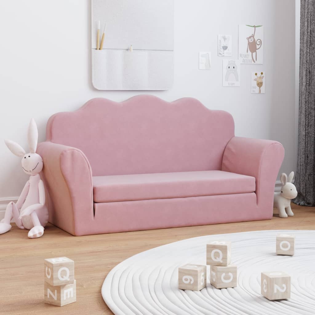 Vidaxl kinderslaapbank 2-zits zacht pluche roze