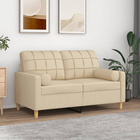 Vidaxl tweezitsbank met sierkussens 120 cm stof crèmekleurig
