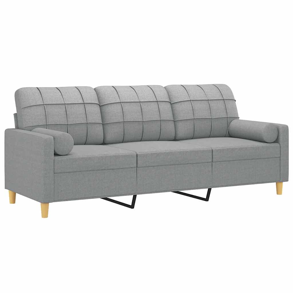 Vidaxl driezitsbank met sierkussens 180 cm stof lichtgrijs