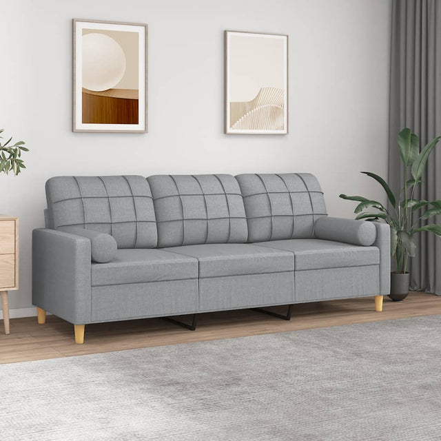 Vidaxl driezitsbank met sierkussens 180 cm stof lichtgrijs