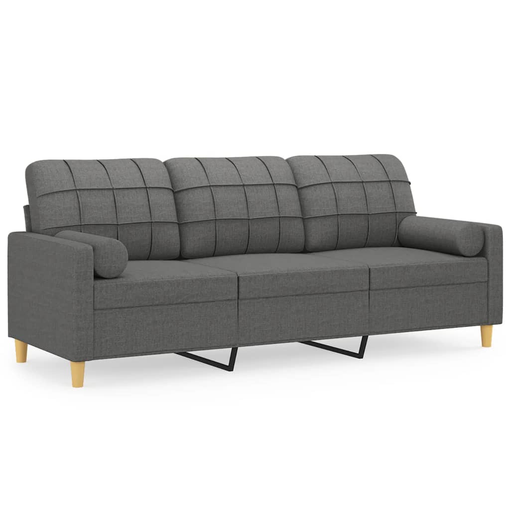 Vidaxl driezitsbank met sierkussens 180 cm stof donkergrijs
