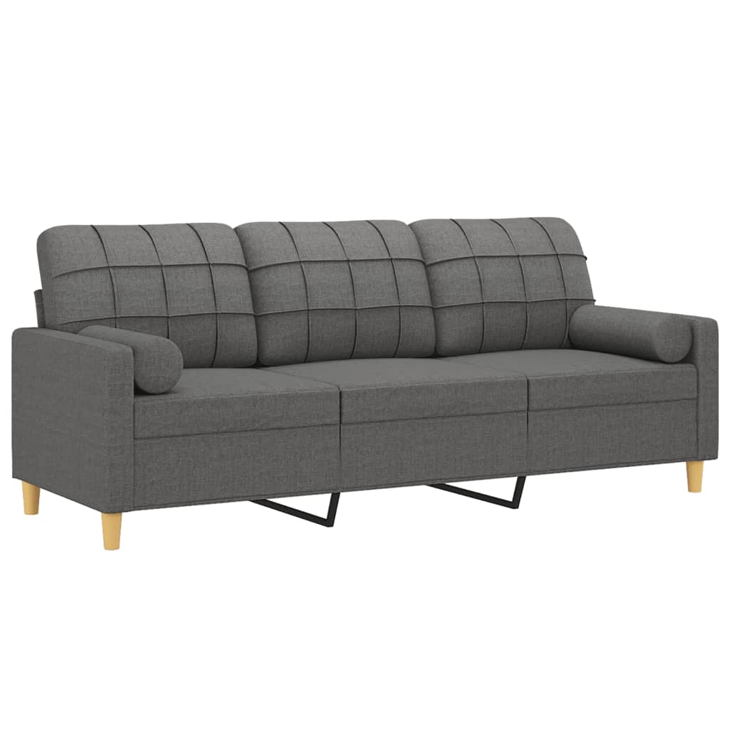 Vidaxl driezitsbank met sierkussens 180 cm stof donkergrijs