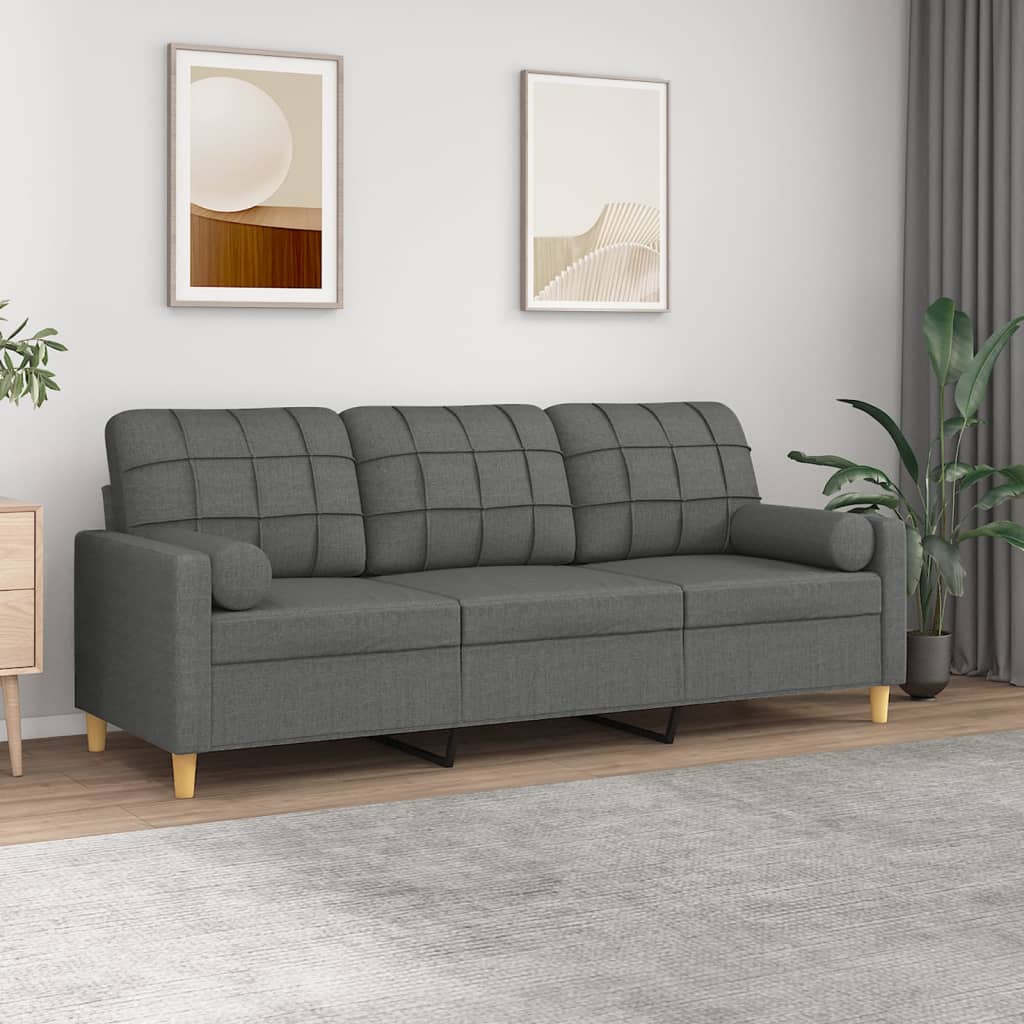 Vidaxl driezitsbank met sierkussens 180 cm stof donkergrijs