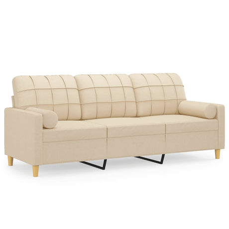 Vidaxl driezitsbank met sierkussens 180 cm stof crèmekleurig