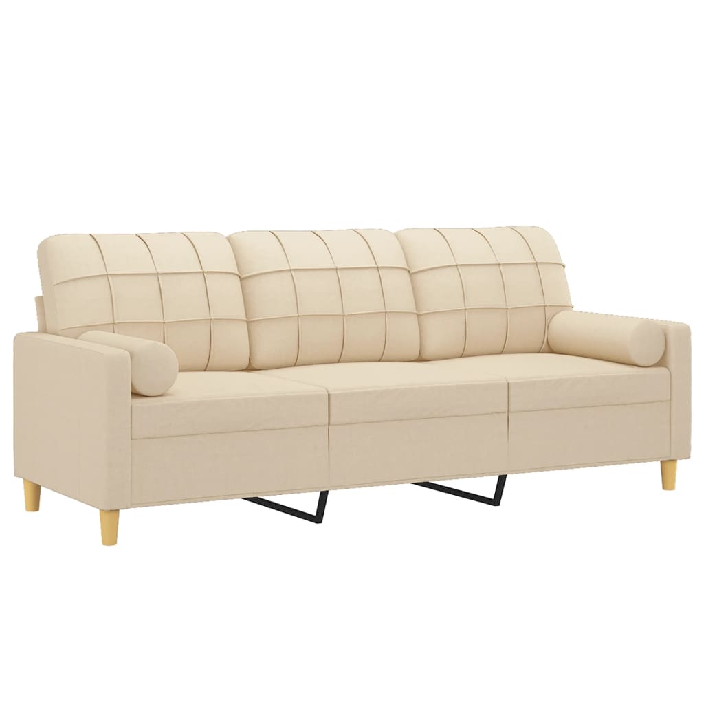 Vidaxl driezitsbank met sierkussens 180 cm stof crèmekleurig