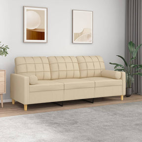 Vidaxl driezitsbank met sierkussens 180 cm stof crèmekleurig