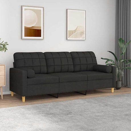 Vidaxl driezitsbank met sierkussens 180 cm stof zwart