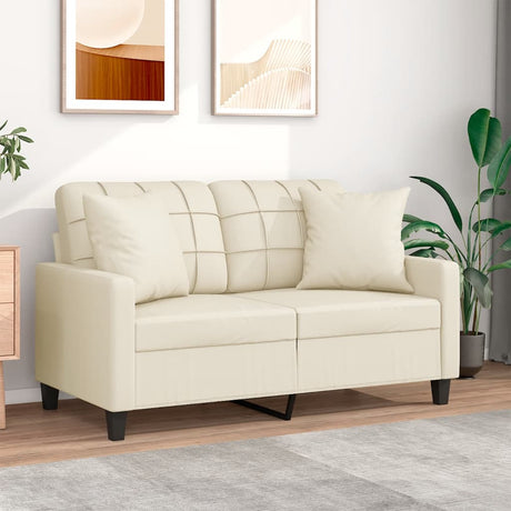 Vidaxl tweezitsbank met sierkussens 120 cm kunstleer crèmekleurig