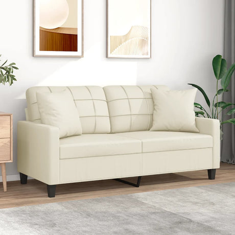 Vidaxl tweezitsbank met sierkussens 140 cm kunstleer crèmekleurig