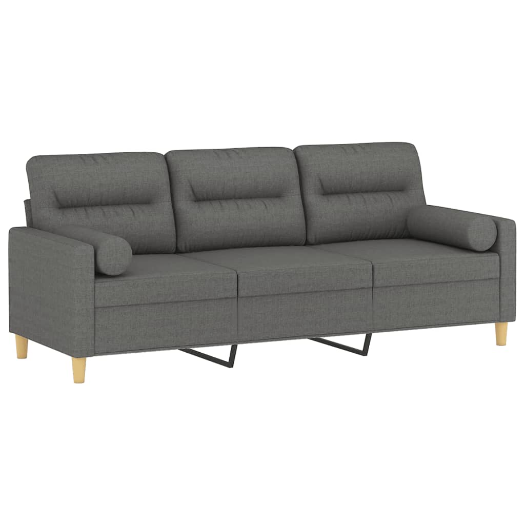 Vidaxl driezitsbank met sierkussens 180 cm stof donkergrijs