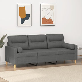 Vidaxl driezitsbank met sierkussens 180 cm stof donkergrijs