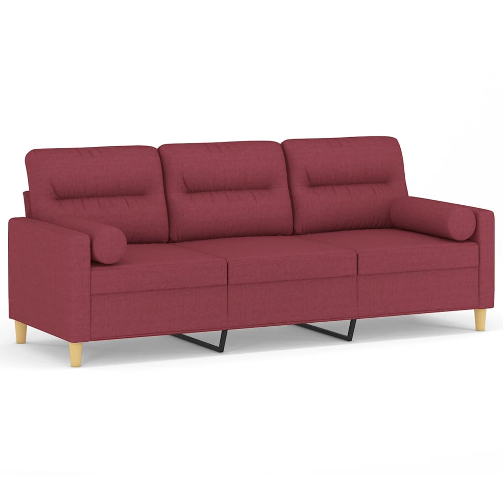 Vidaxl driezitsbank met sierkussens 180 cm stof wijnrood