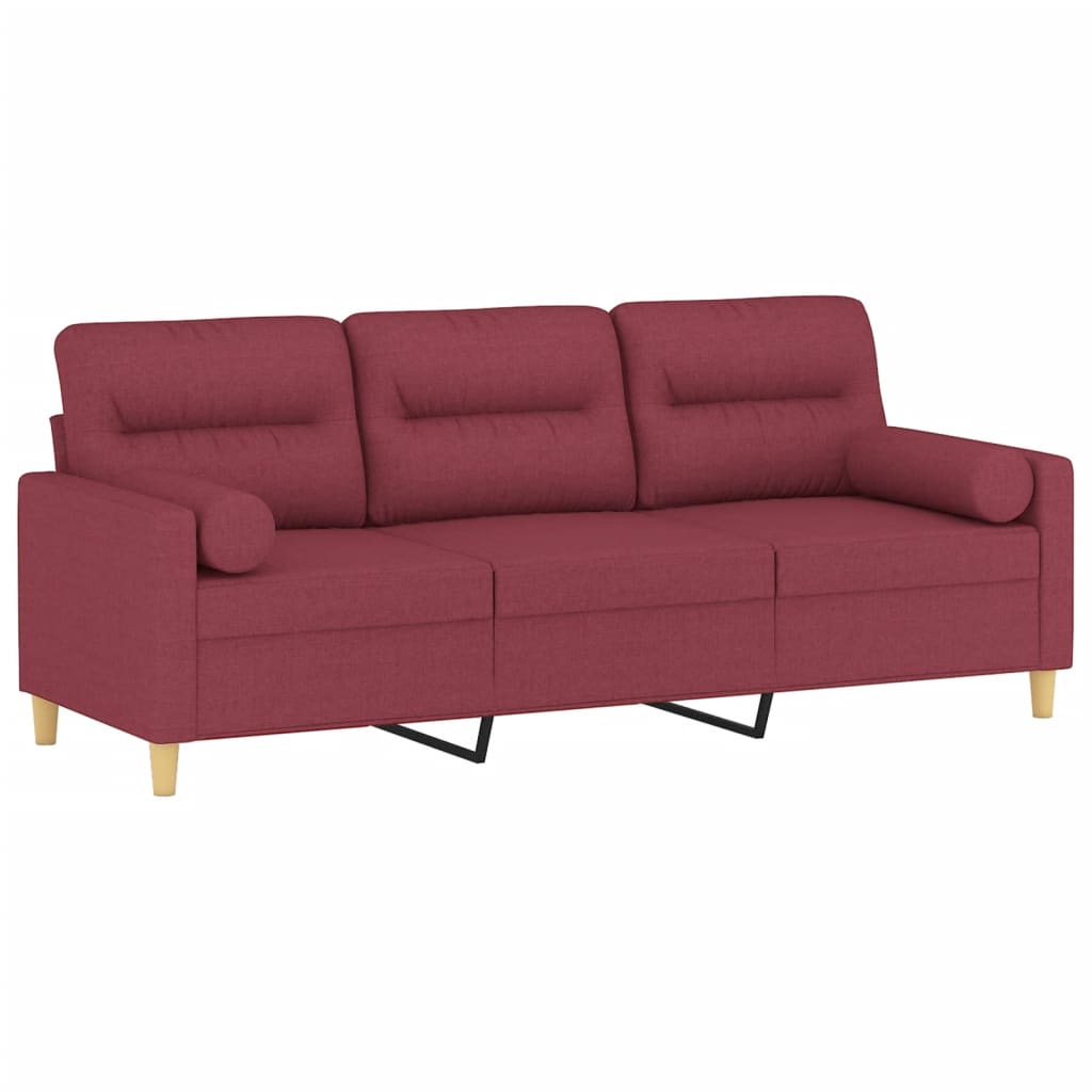Vidaxl driezitsbank met sierkussens 180 cm stof wijnrood