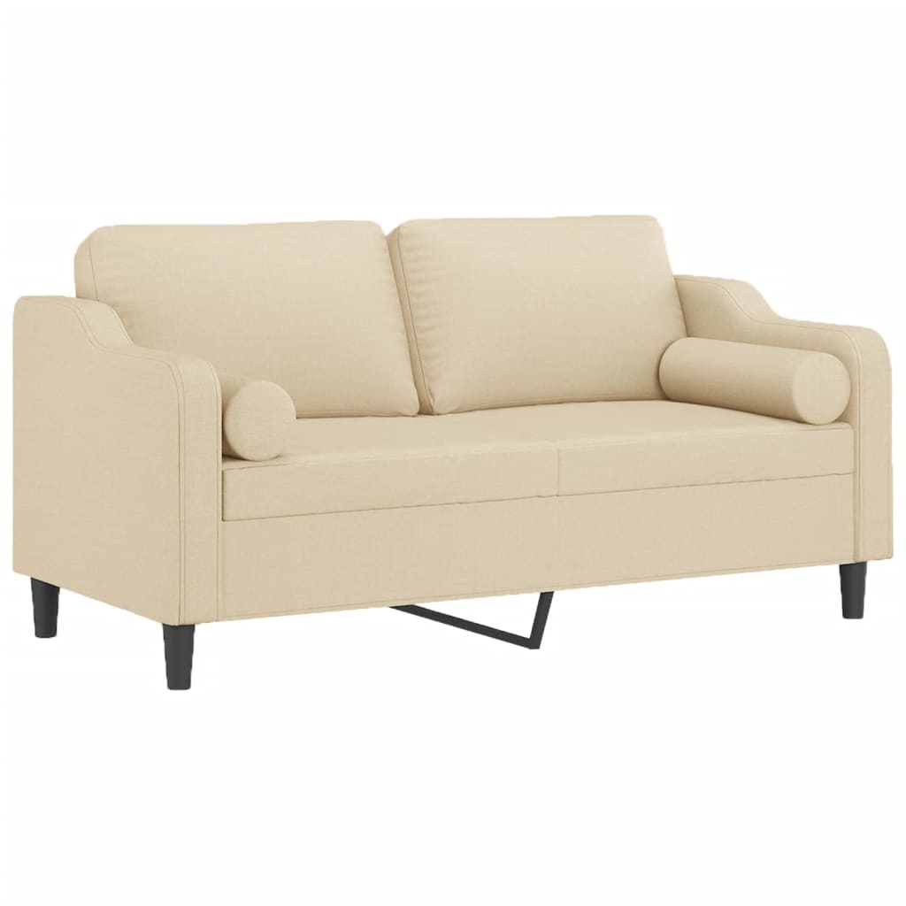 Vidaxl tweezitsbank met sierkussens 140 cm stof crèmekleurig