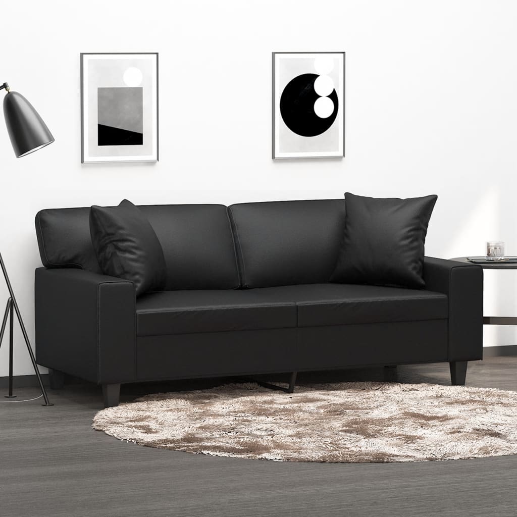 Vidaxl tweezitsbank met sierkussens 140 cm kunstleer zwart