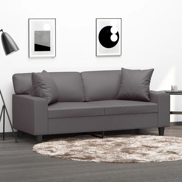Vidaxl tweezitsbank met sierkussens 140 cm kunstleer grijs