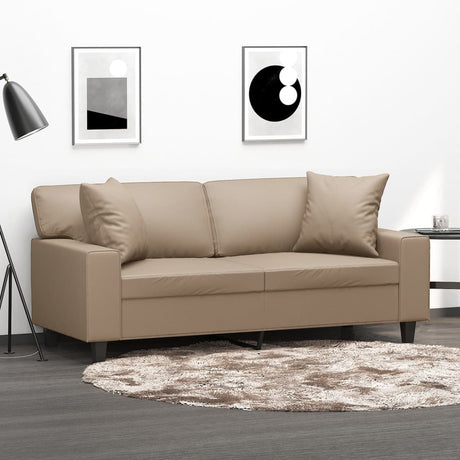 Vidaxl tweezitsbank met sierkussens 140 cm kunstleer cappuccinokleurig