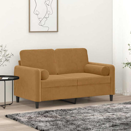 Vidaxl tweezitsbank met sierkussens 120 cm fluweel bruin