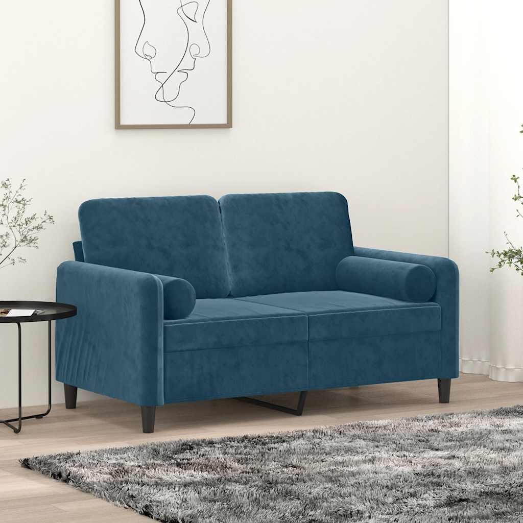 Vidaxl tweezitsbank met sierkussens 120 cm fluweel blauw