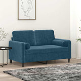 Vidaxl tweezitsbank met sierkussens 120 cm fluweel blauw