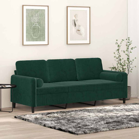 Vidaxl driezitsbank met sierkussens 180 cm fluweel donkergroen