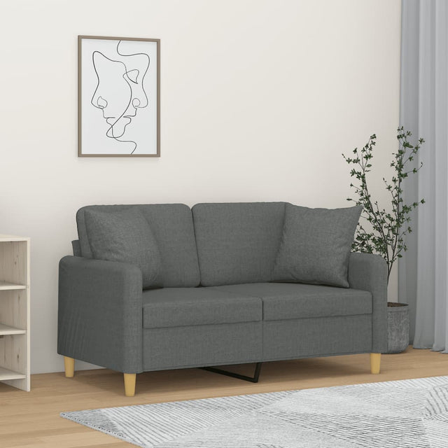 Vidaxl tweezitsbank met sierkussens 120 cm stof donkergrijs