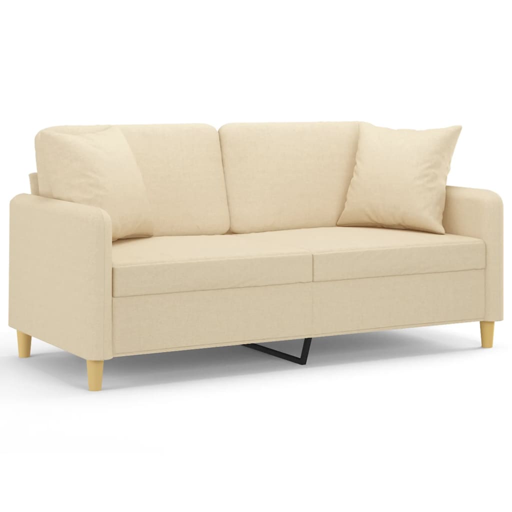 Vidaxl tweezitsbank met sierkussens 140 cm stof crèmekleurig